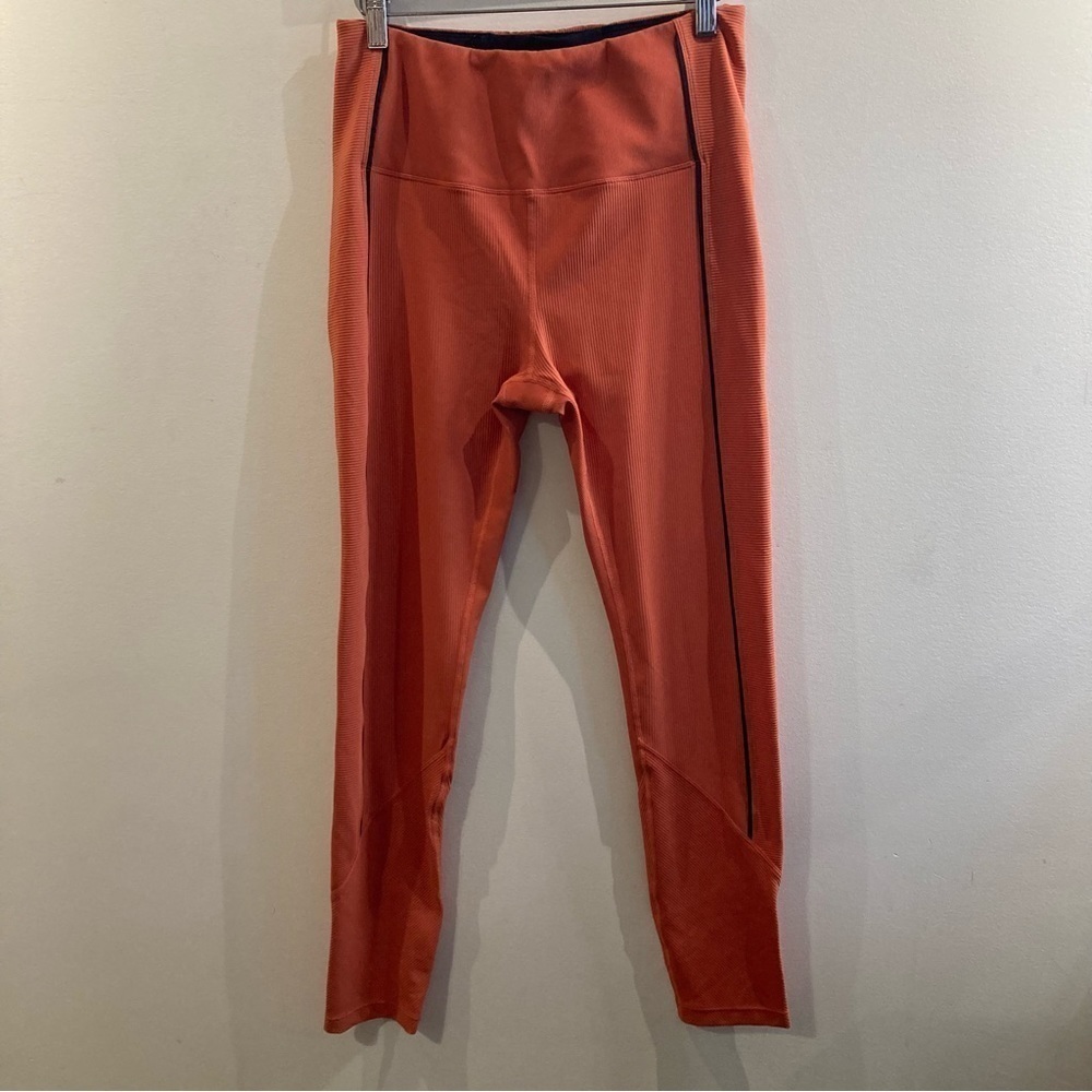 ZYIA Sz L Burnt Orange Ribbed Premium High Rise 7/8 Length Leggings NEW